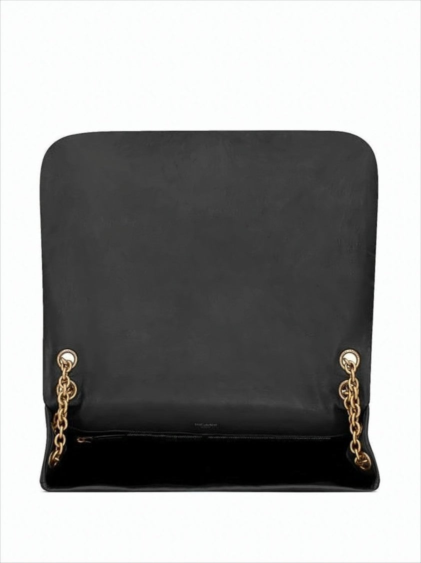 Rectangular Black Lambskin Shoulder Bag with Logo Emblem
