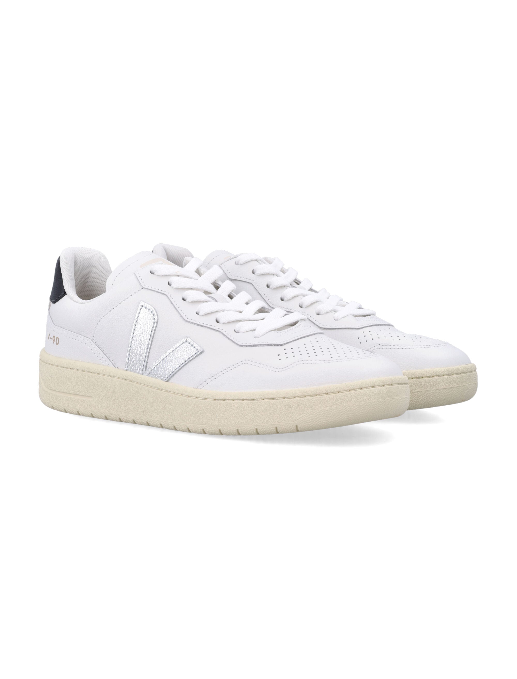 V-90 White And Silver Leather Sneakers