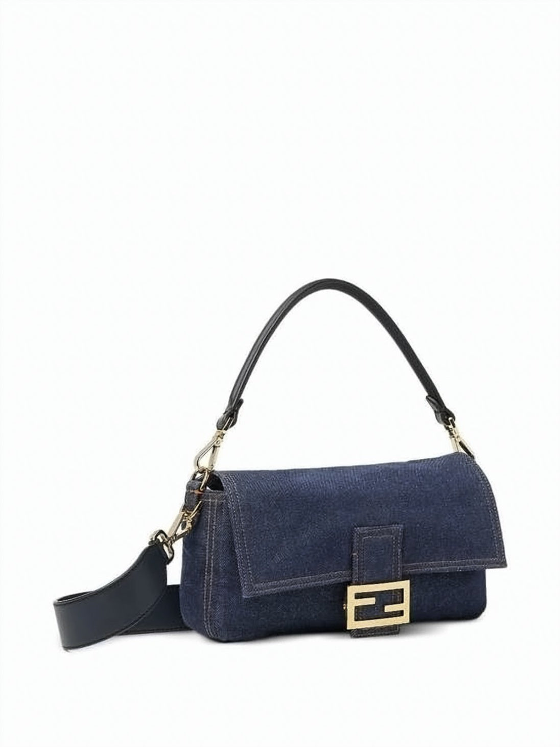 Calf Leather-Accented Fendi Shoulder Bag with Gold-Tone Closure