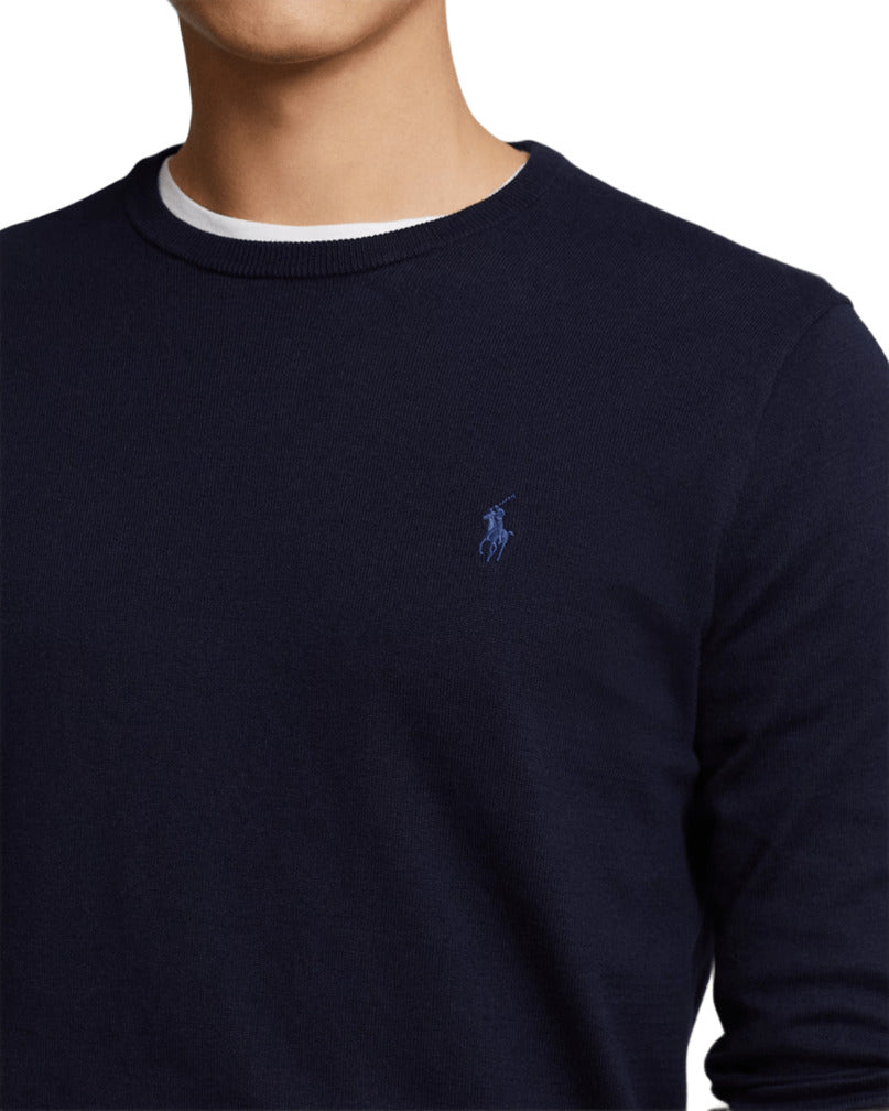 Men's Round Neck Blue Cotton Sweatshirt