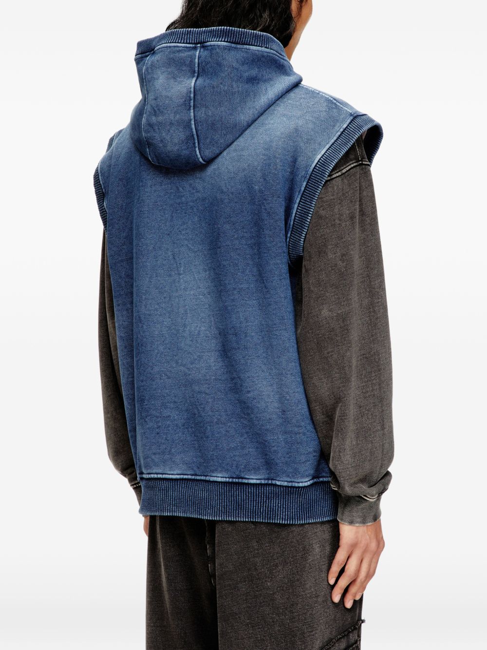 Embroidered Logo Sleeveless Full-Zip Hooded Sweater