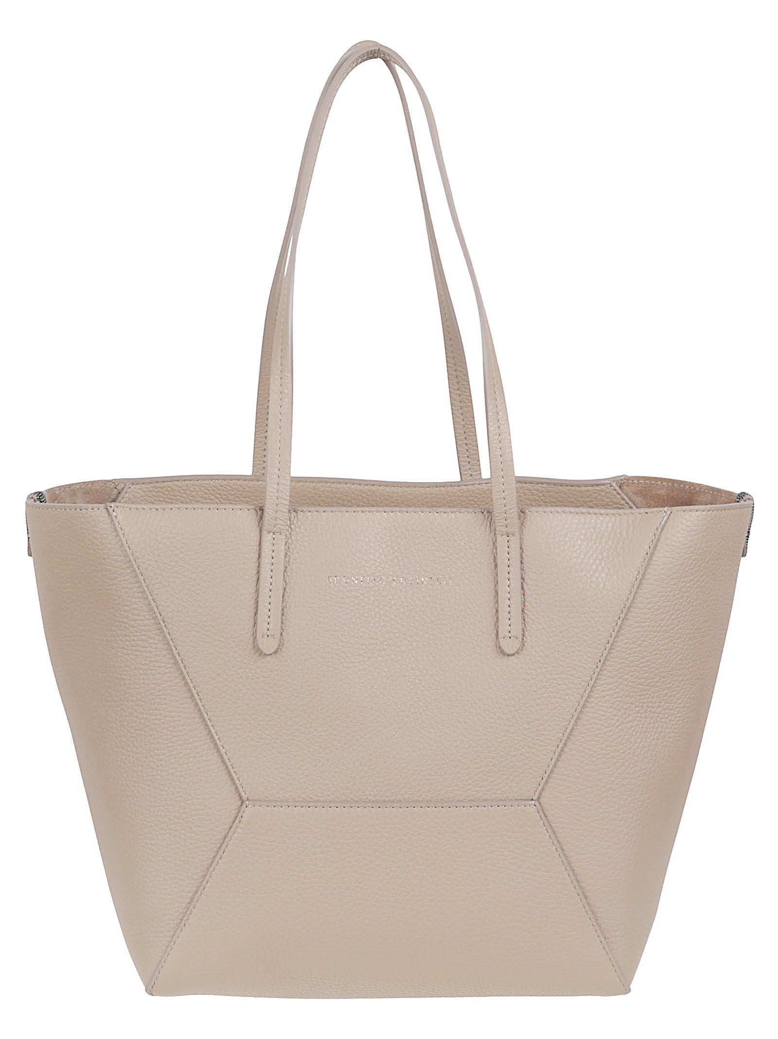 Textured Leather Tote Bag with Chain Detail and Logo Print
