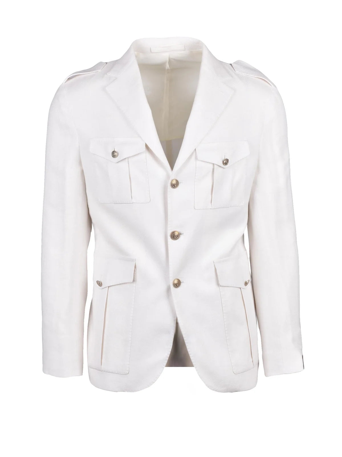 White Linen Alpaca Silk Military Jacket