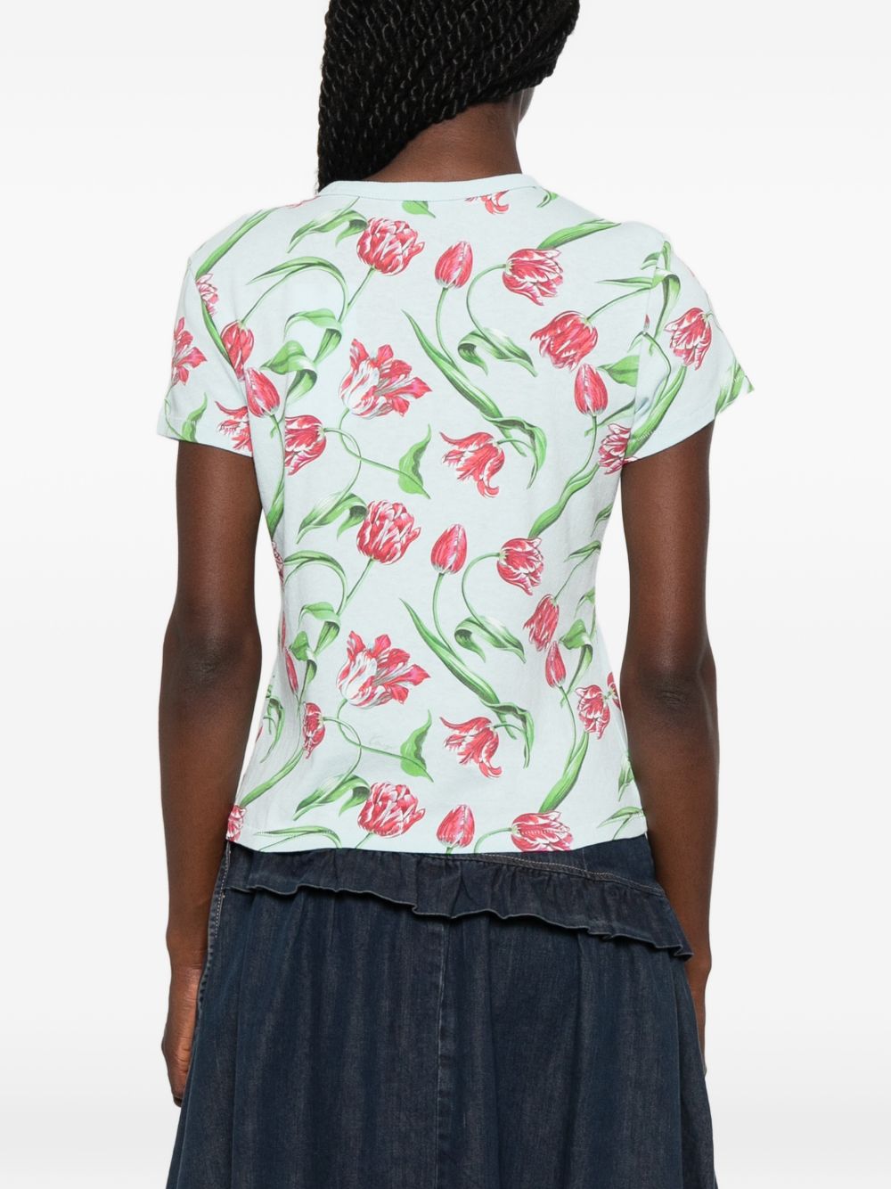 Light Blue Floral Print Crew Neck Top