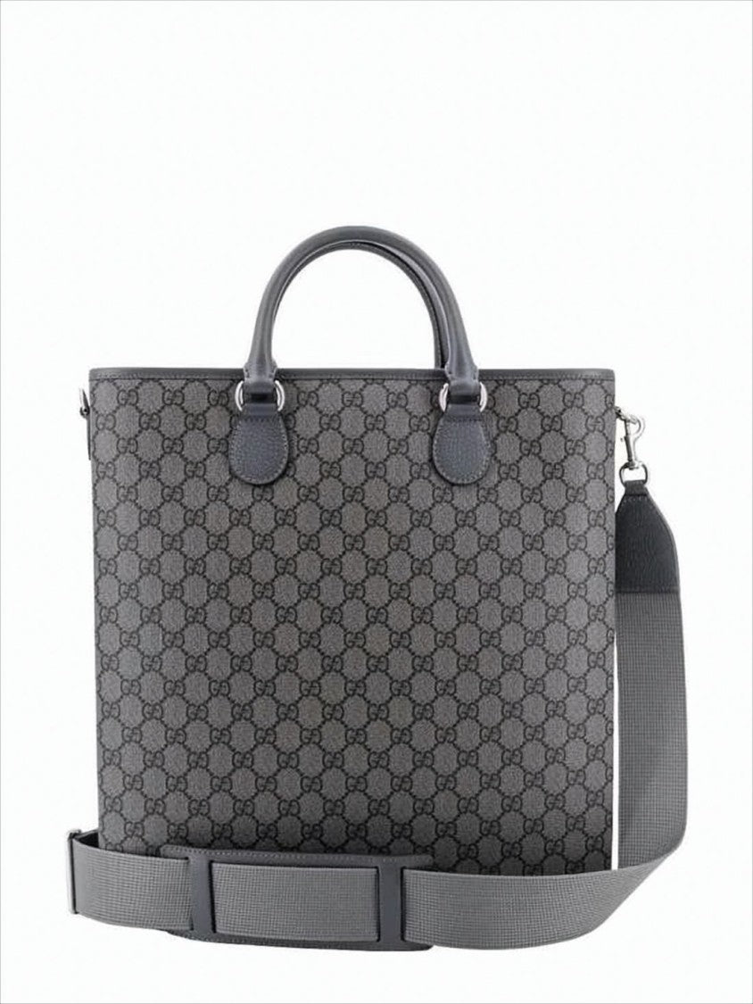 Structured Canvas Tote Bag with Interlocking Design