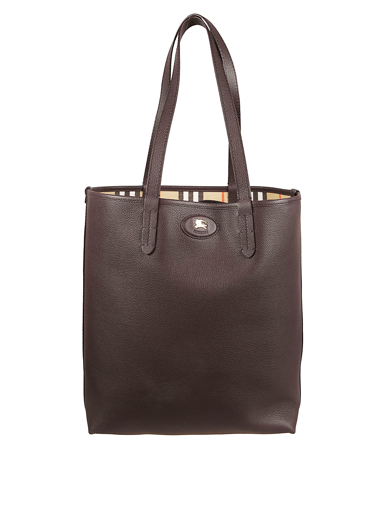 Structured Brown Calf Grain Leather Tote Bag