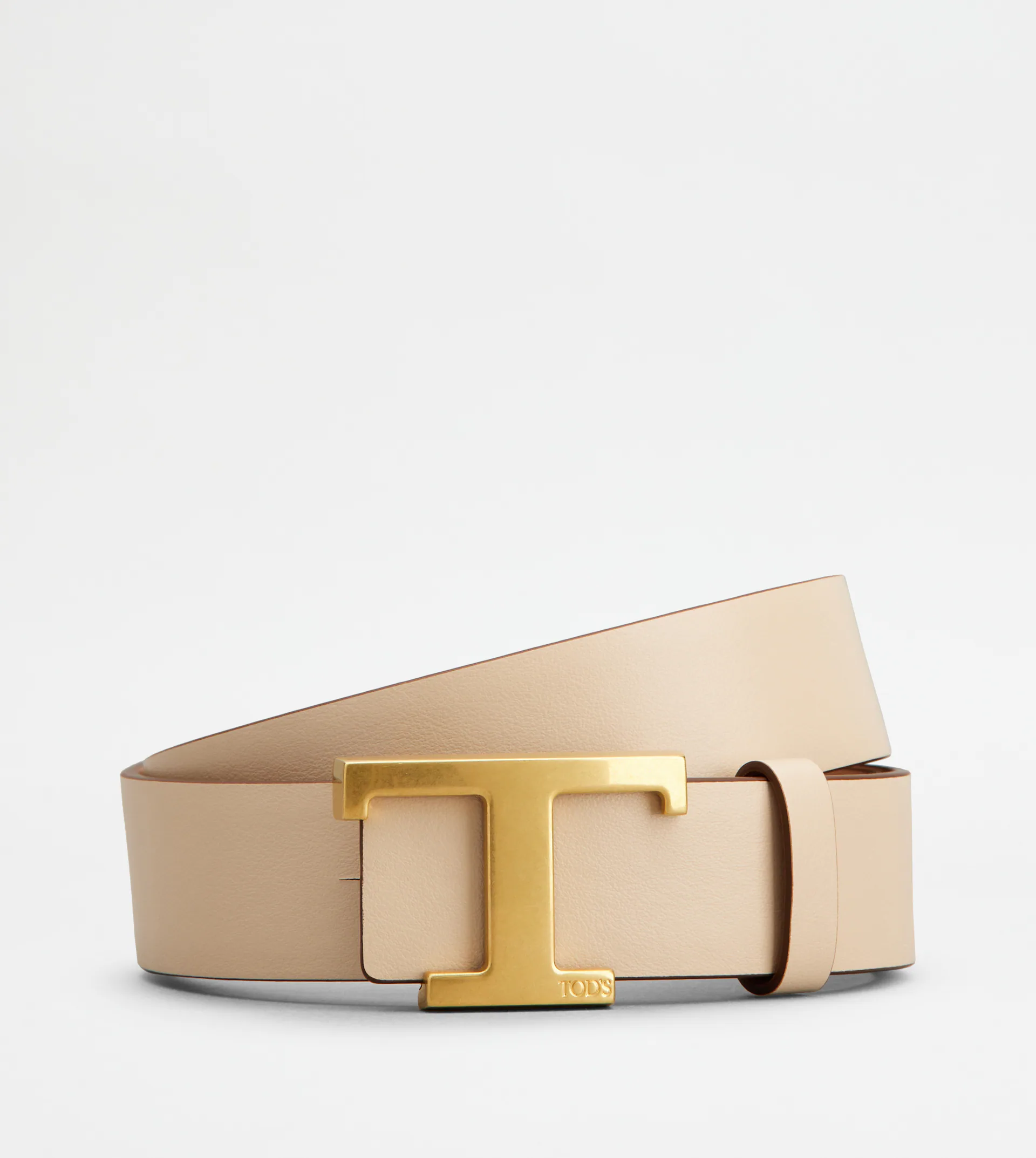 Brown Leather Belt with Gold-tone T-shaped Buckle