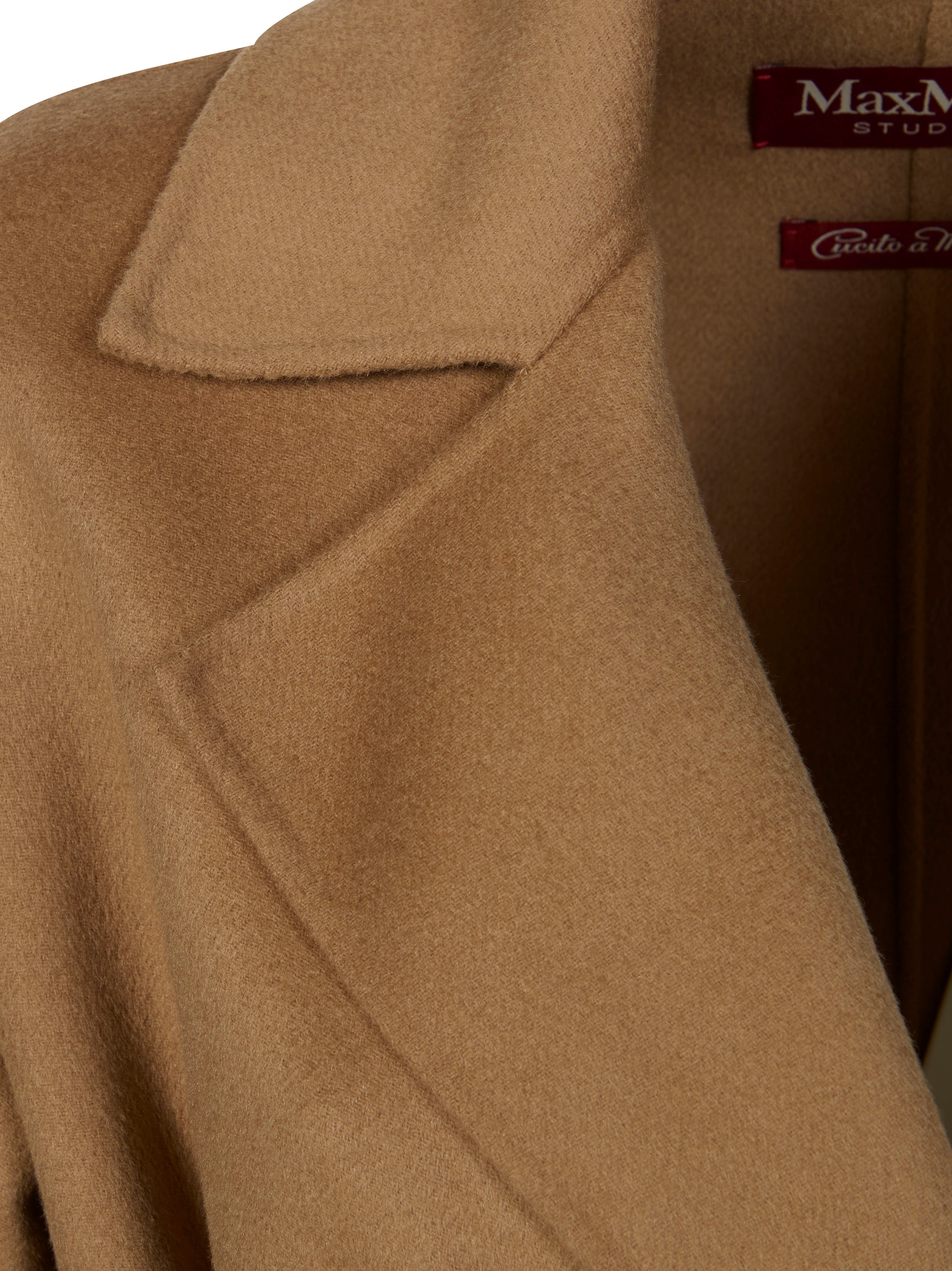 Knee-Length Coat with Wide Lapel and Self-Tie Belt