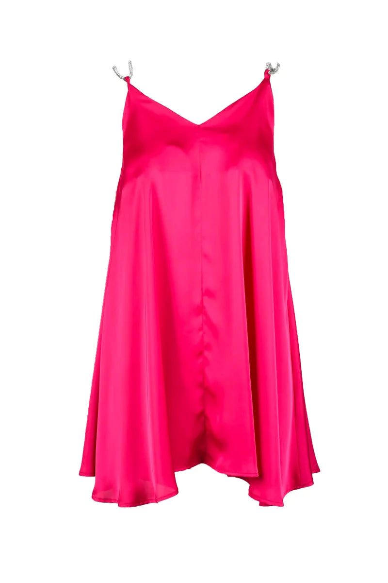 Fuchsia Mini Dress with Rhinestone-Embellished Straps