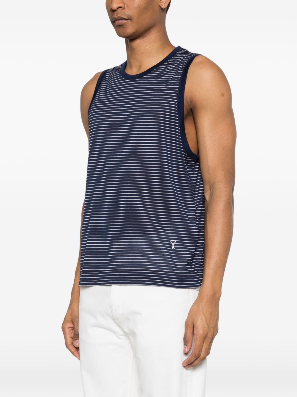 Blue White Striped Sleeveless T-Shirt