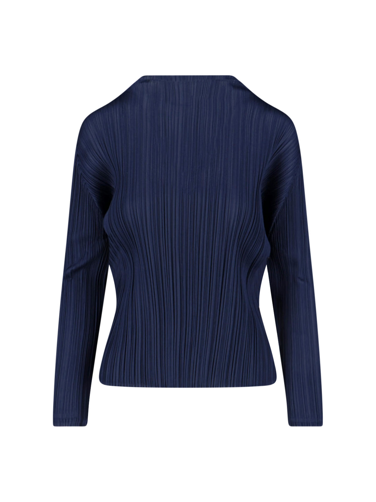 Blue Pleated High-Neck Top