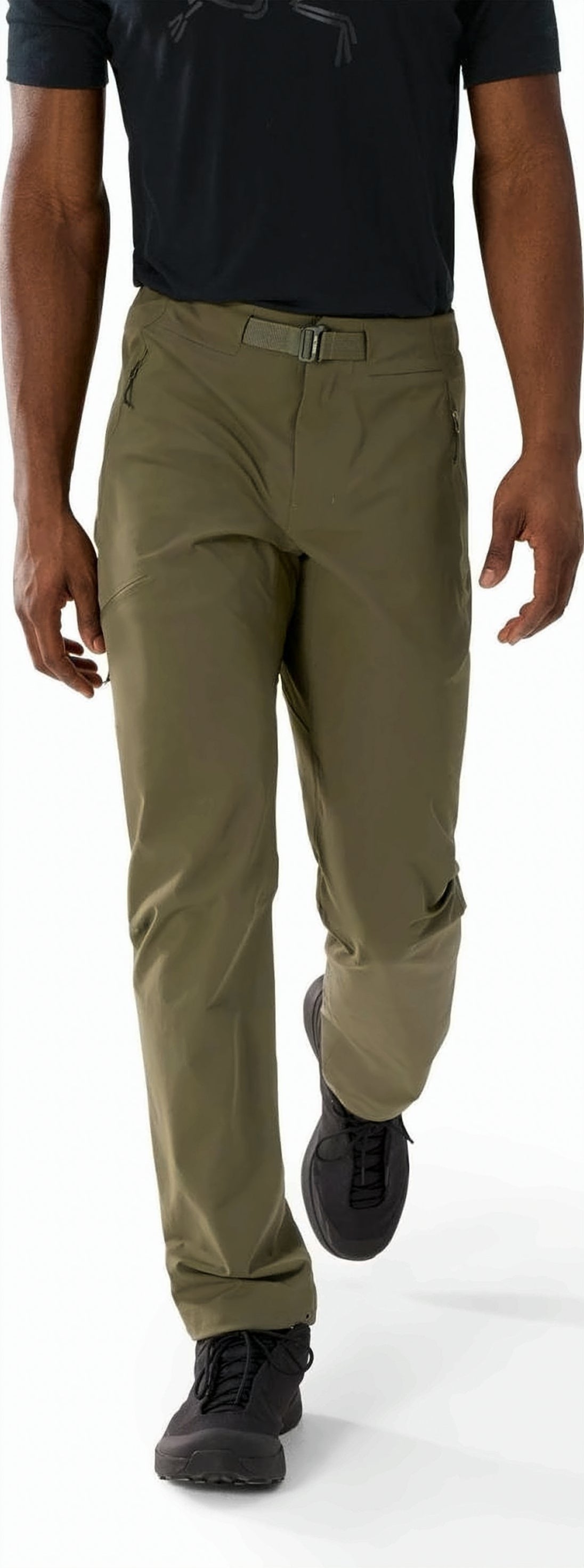 Streamlined Olive Green Casual Pants With Adjustable Belt