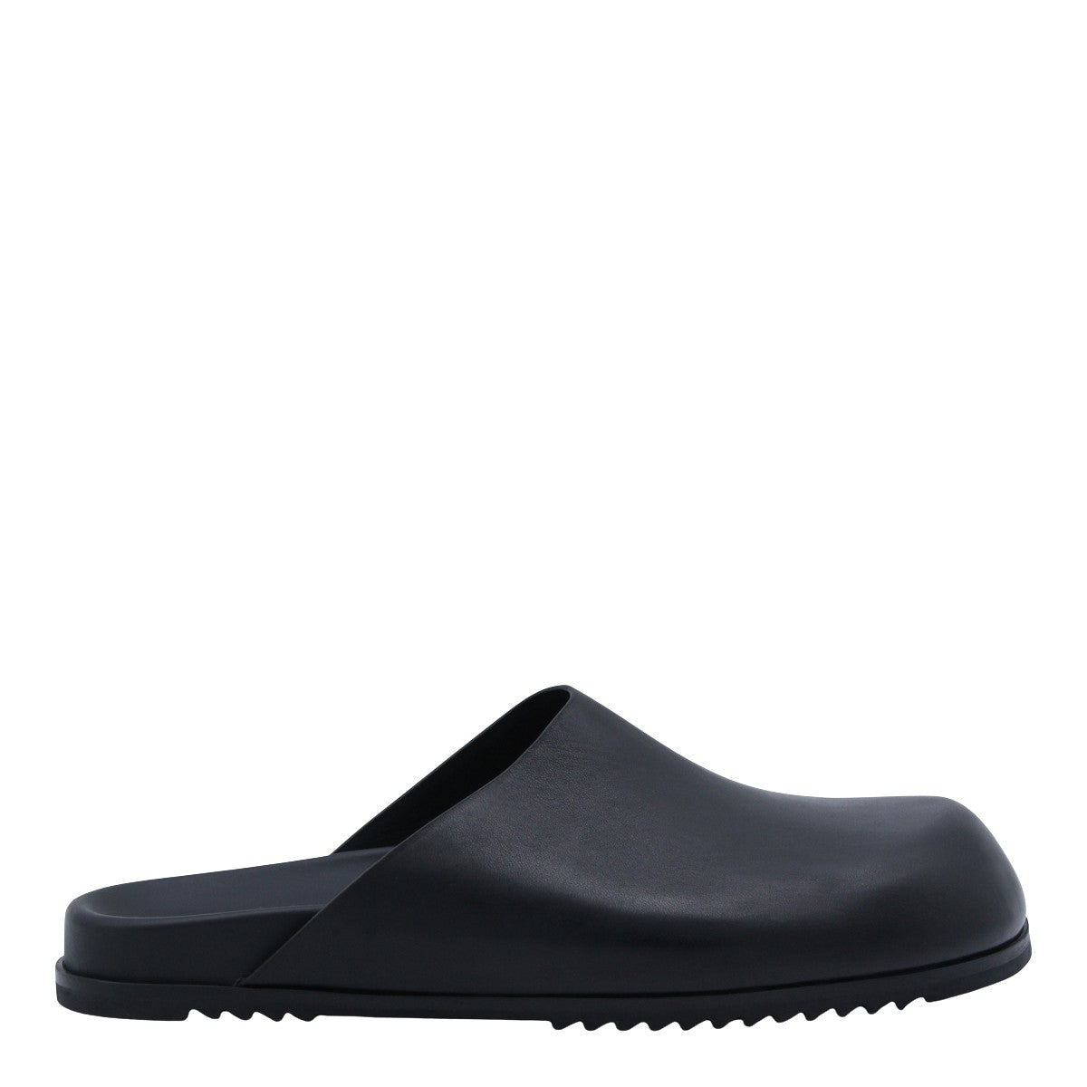 Black Leather Slip-On Sandals