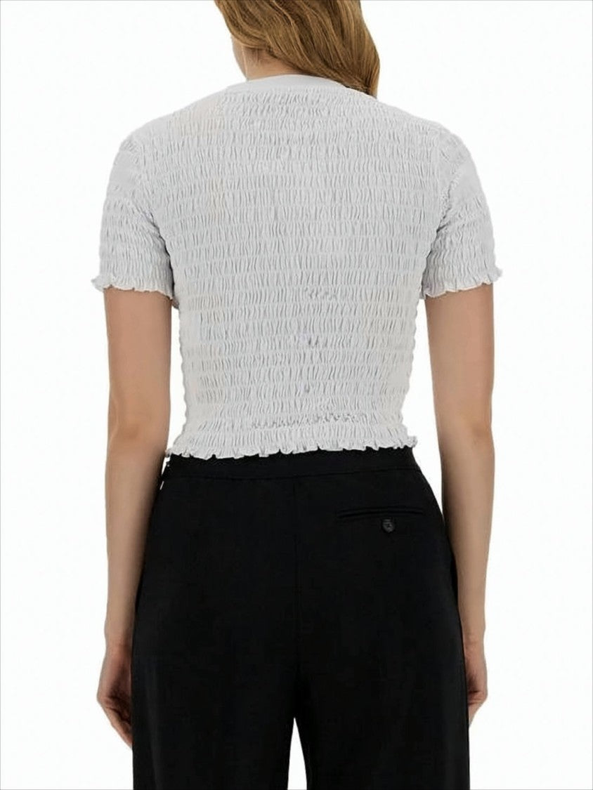 Cropped Textured Top with Ruched Fabric