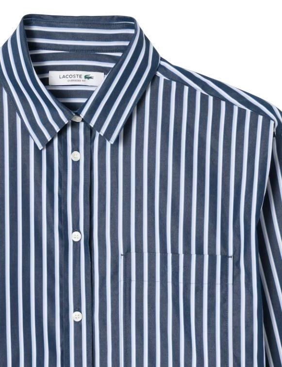Long-Sleeved Blue Cotton Poplin Shirt