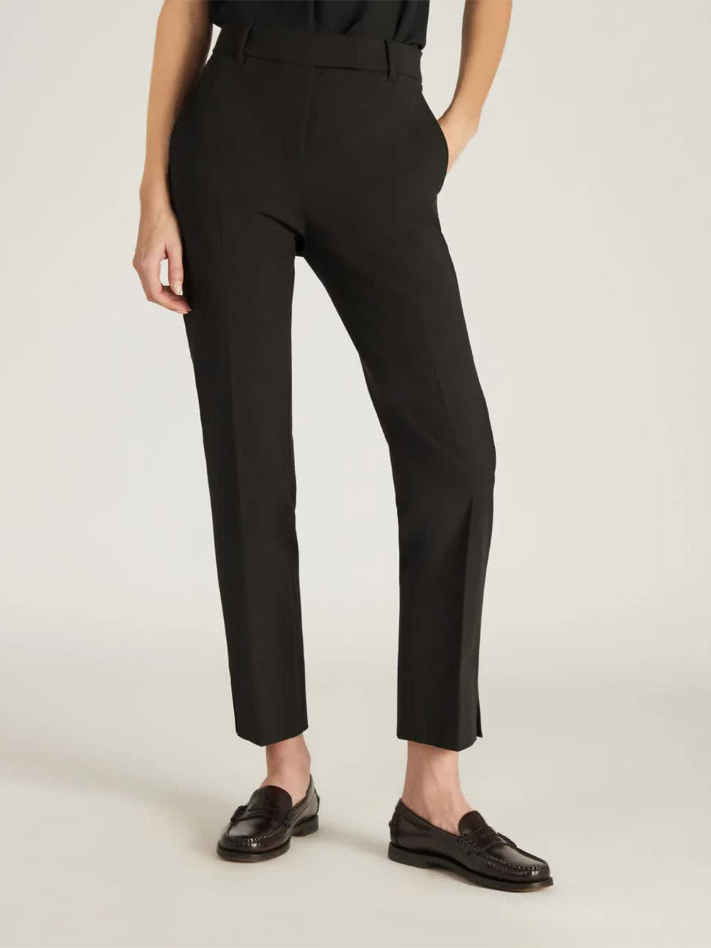 Black Tailored Straight-Leg Cotton Pants