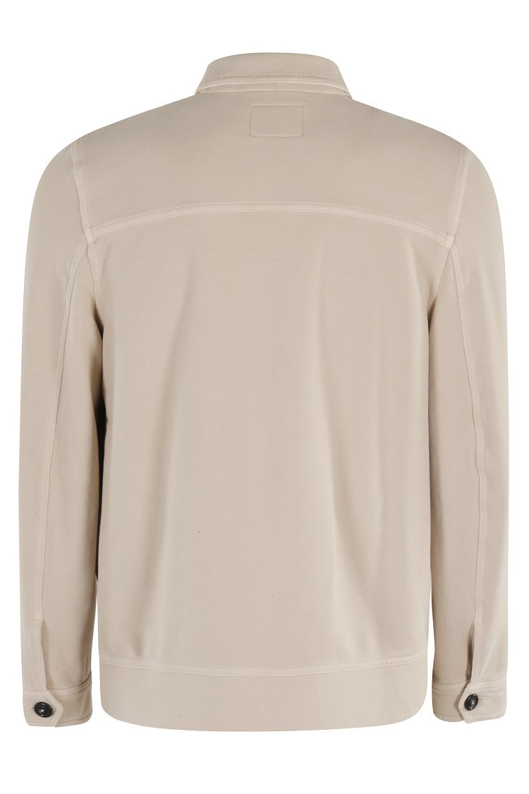 Sand Cotton Fleece Overshirt With Patch Pockets