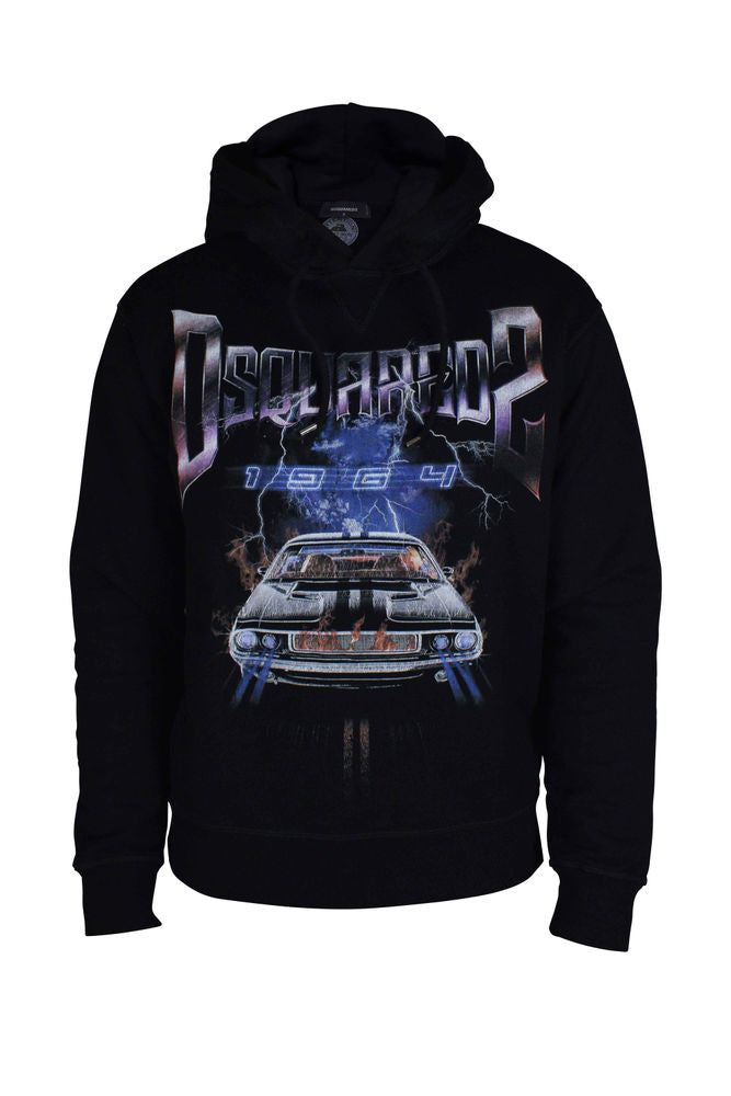 Graphic Print Hooded Sweatshirt With Drawstring Detail