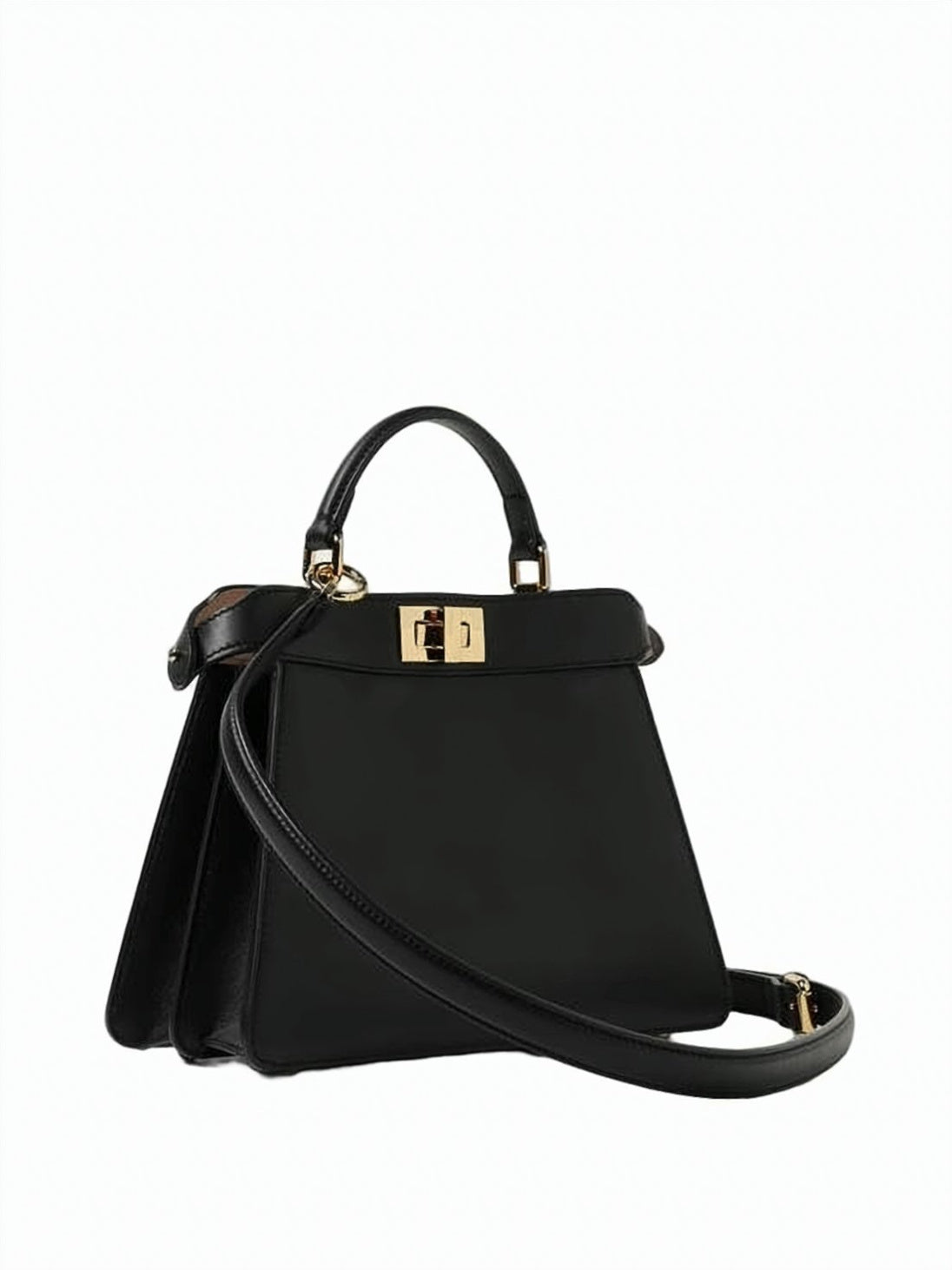 Trapezoidal Black Calf Leather Shoulder Bag