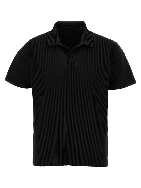 Pleated Short-Sleeve Shirt With Boxy Fit And Classic Collar