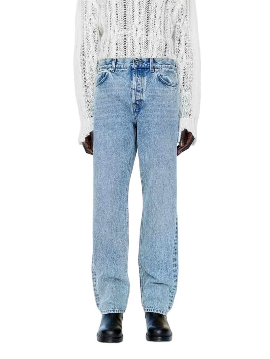 Light Blue Denim Pants With Classic Straight-Leg Fit