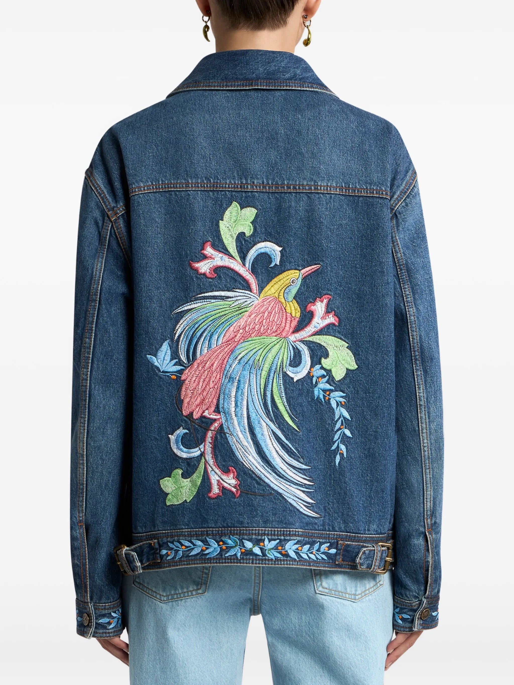Loose Fit Denim Embroidered Bird Jacket