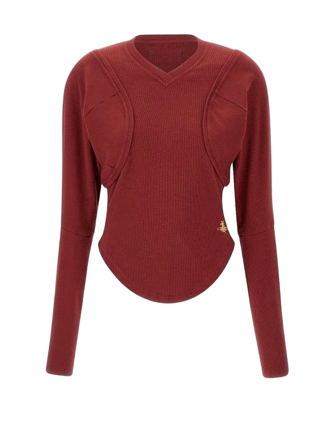 Fitted Ribbed Long-Sleeve Top with Structured Panels