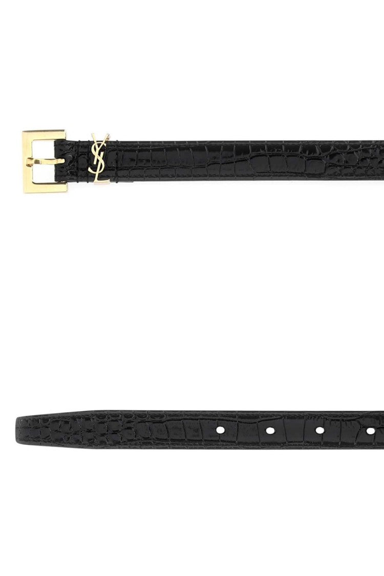 Textured Calf Leather Belt with Gold Buckle