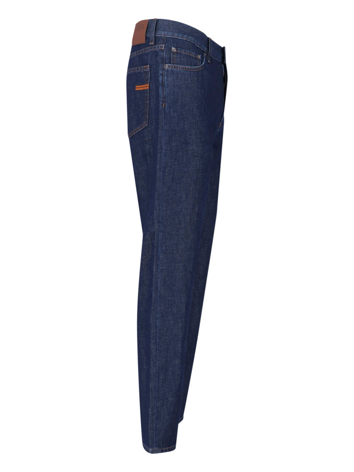Blue Mid-Rise Cotton-Linen Straight Leg Jeans
