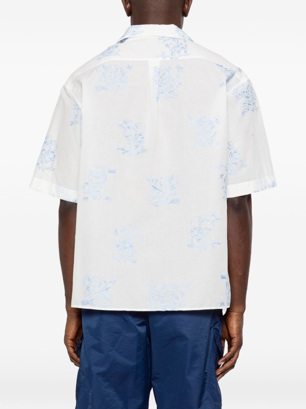 Short-Sleeve Camp Collar Shirt In White Silk-Nylon Blend