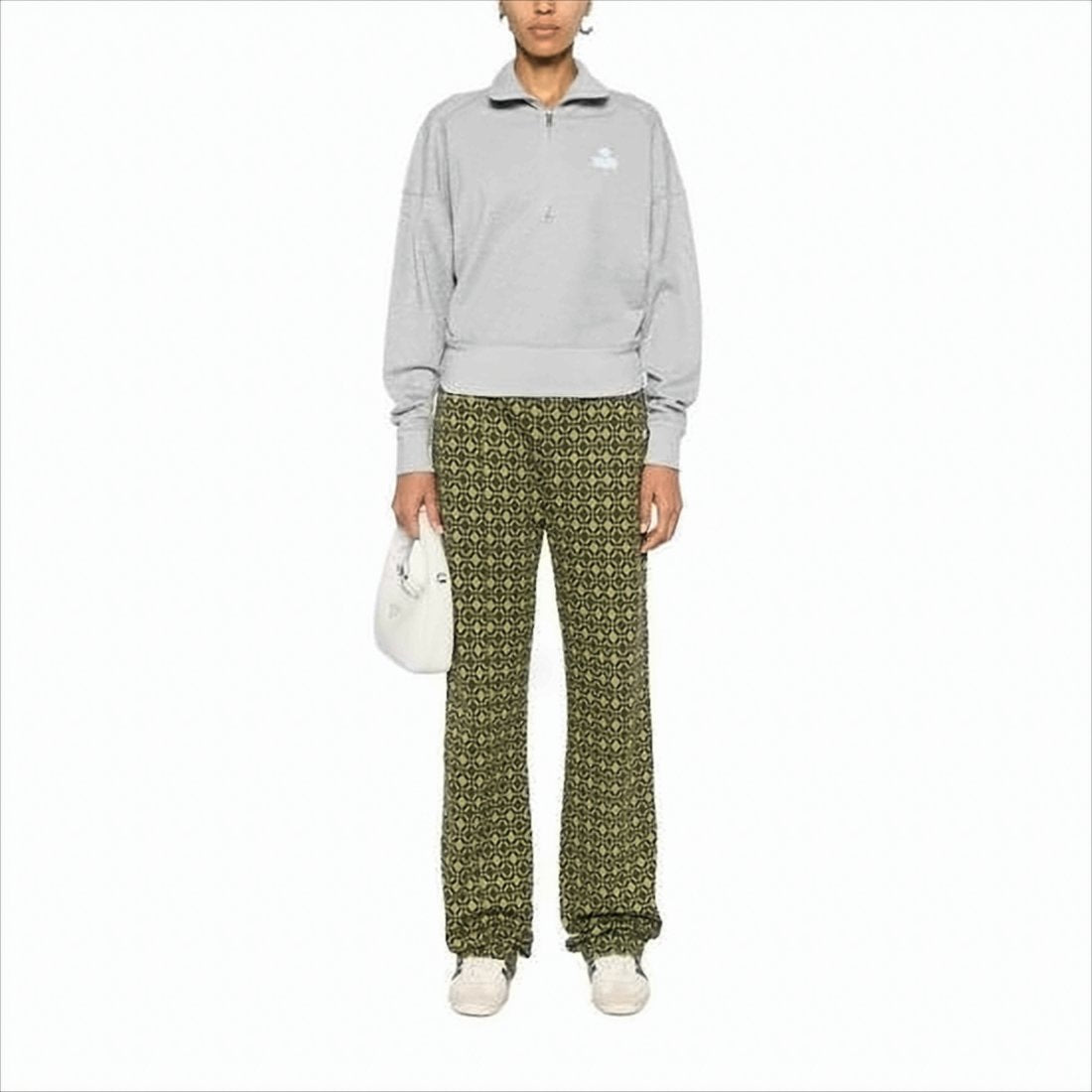 High Zip-Up Collar Pullover with Ribbed Details
