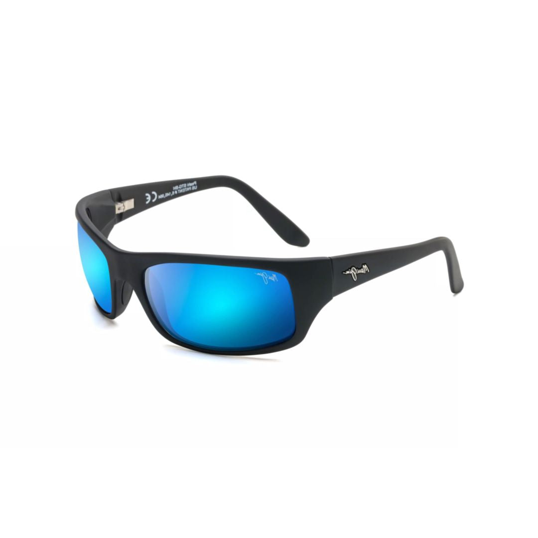 Peahi Rectangular Matte Black Sunglasses with Reflective Blue Lenses
