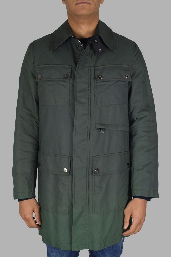 Khaki Nylon Coat With Structured Design