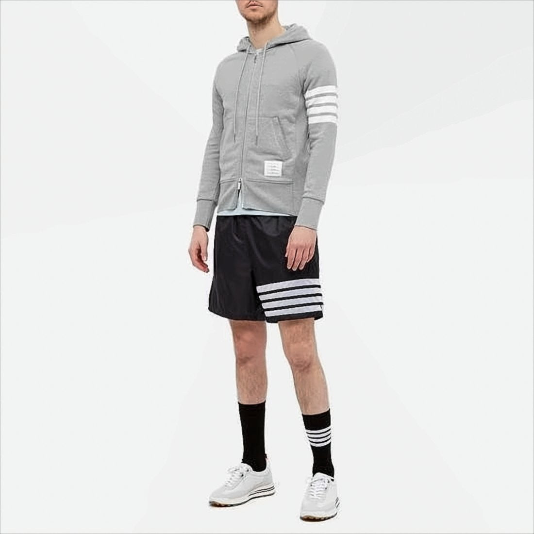 Two-Way Zip-Up Hoodie with Signature Stripe Detail
