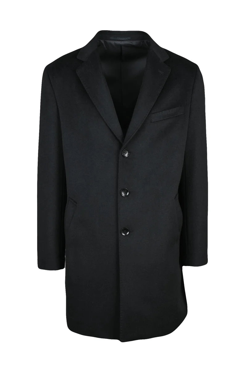 Structured Black Coat with Notched Lapel