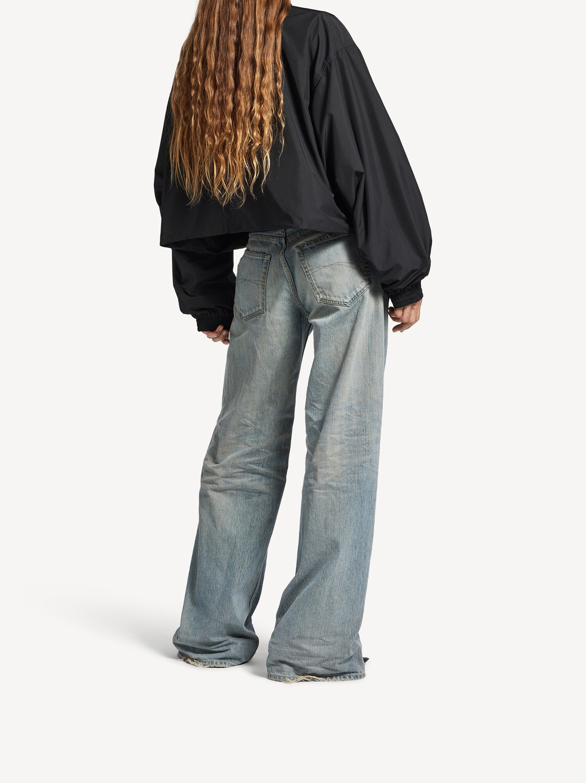 Black Folded Windbreaker Cropped Oversized Jacket