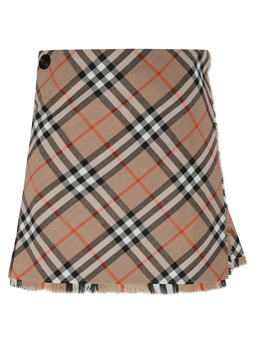 Plaid Pleated Skirt With Fringed Hem