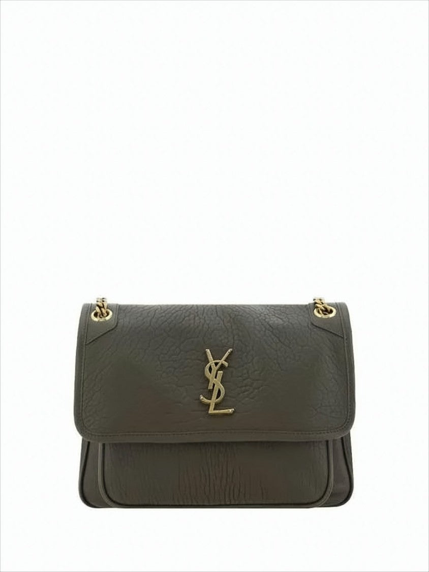 Textured Lambskin Leather Crossbody Bag with Metallic Emblem