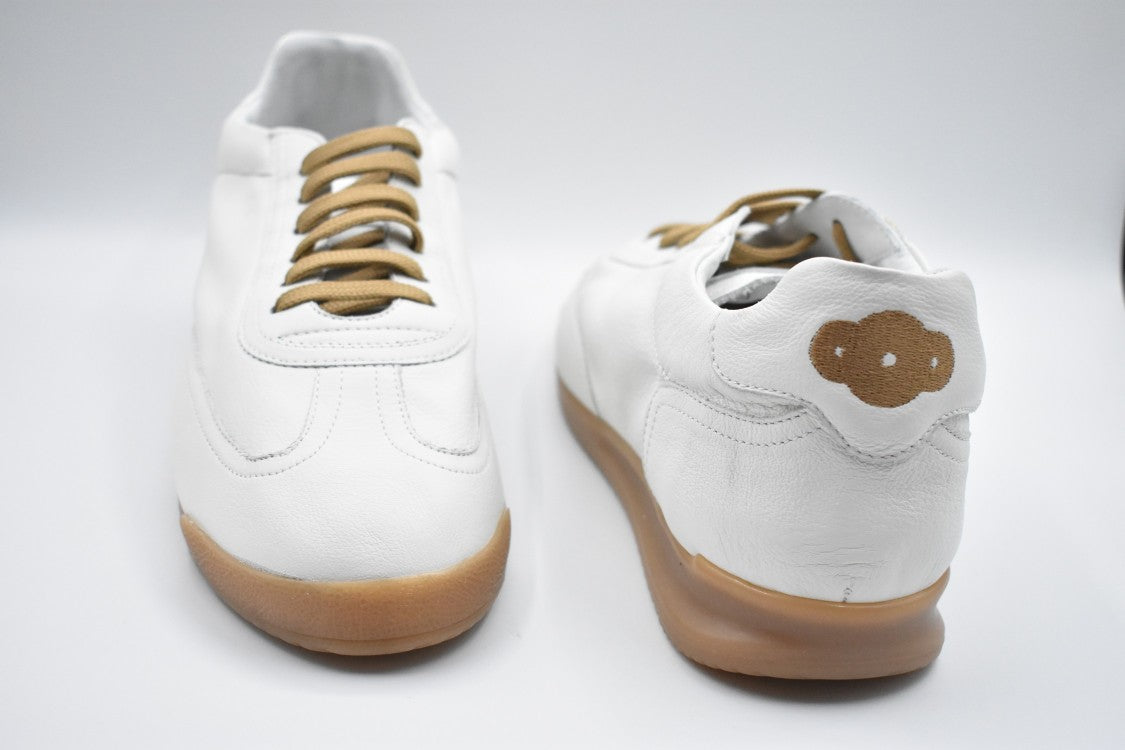 White Leather Laced Flat Shoes