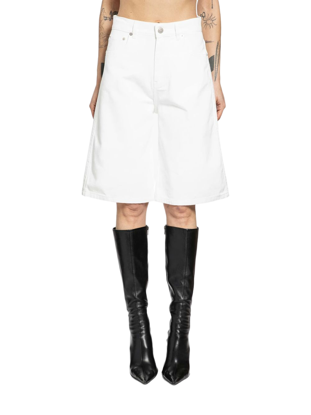 Knee-Length White Shorts With Relaxed Fit
