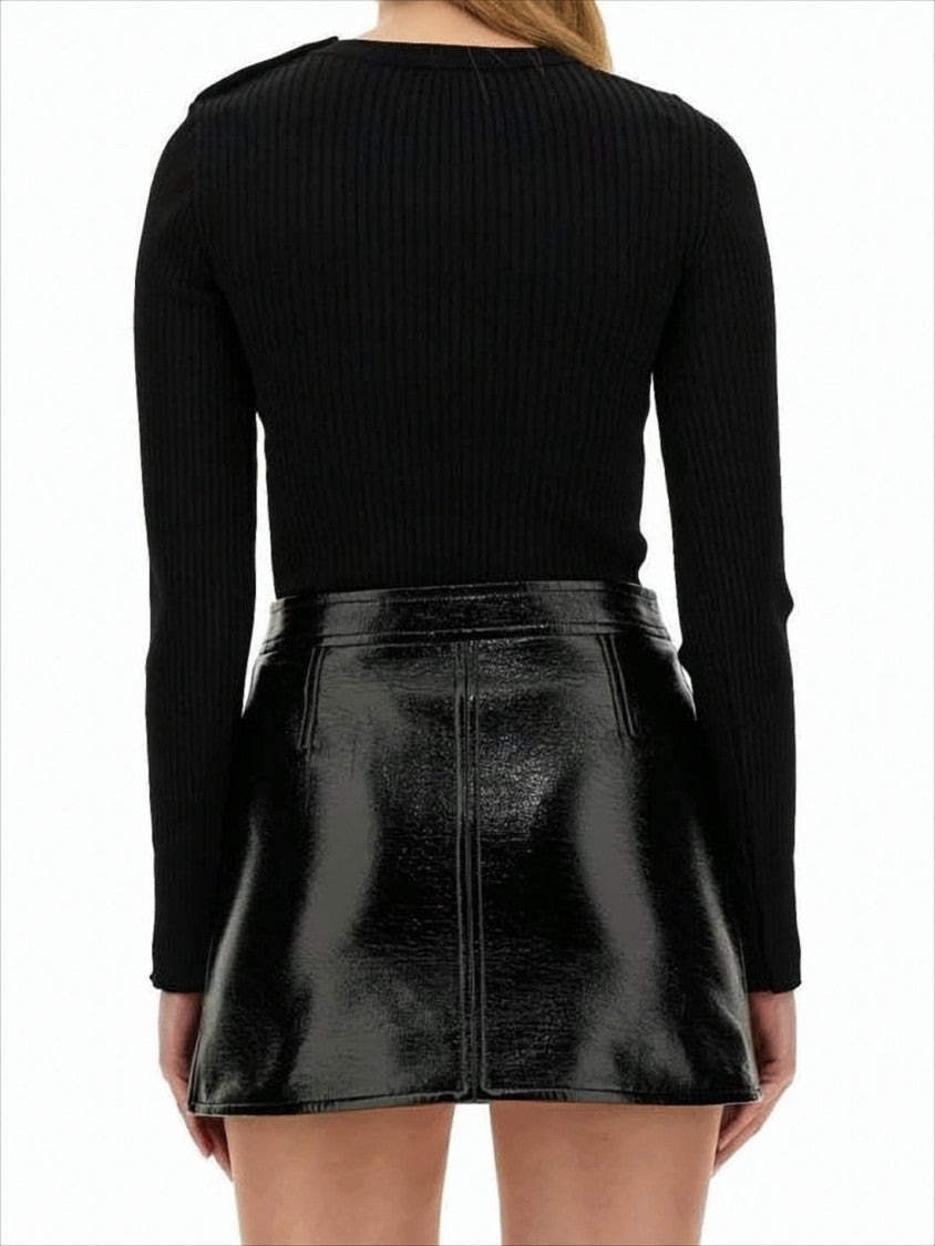 Fitted Ribbed Sweater with Decorative Buttons