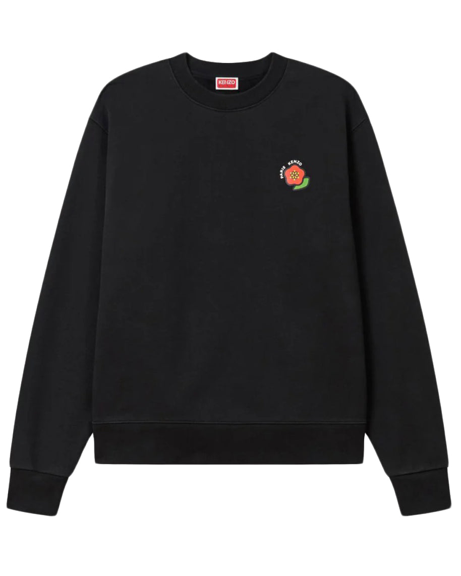 Long-Sleeve Black T-Shirt with Floral Emblem