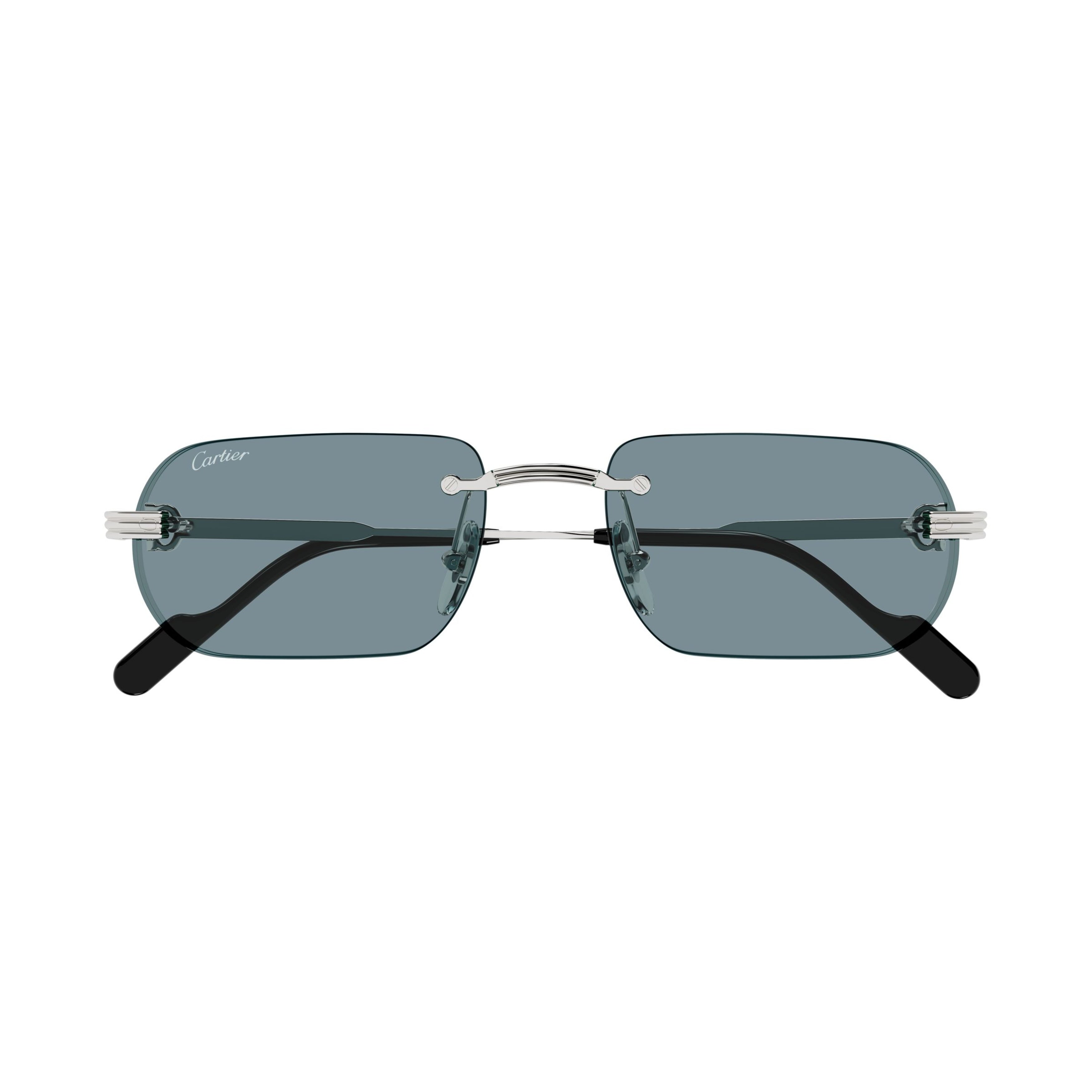 Rectangular Rimless Sunglasses With Ribbed Silver Temples