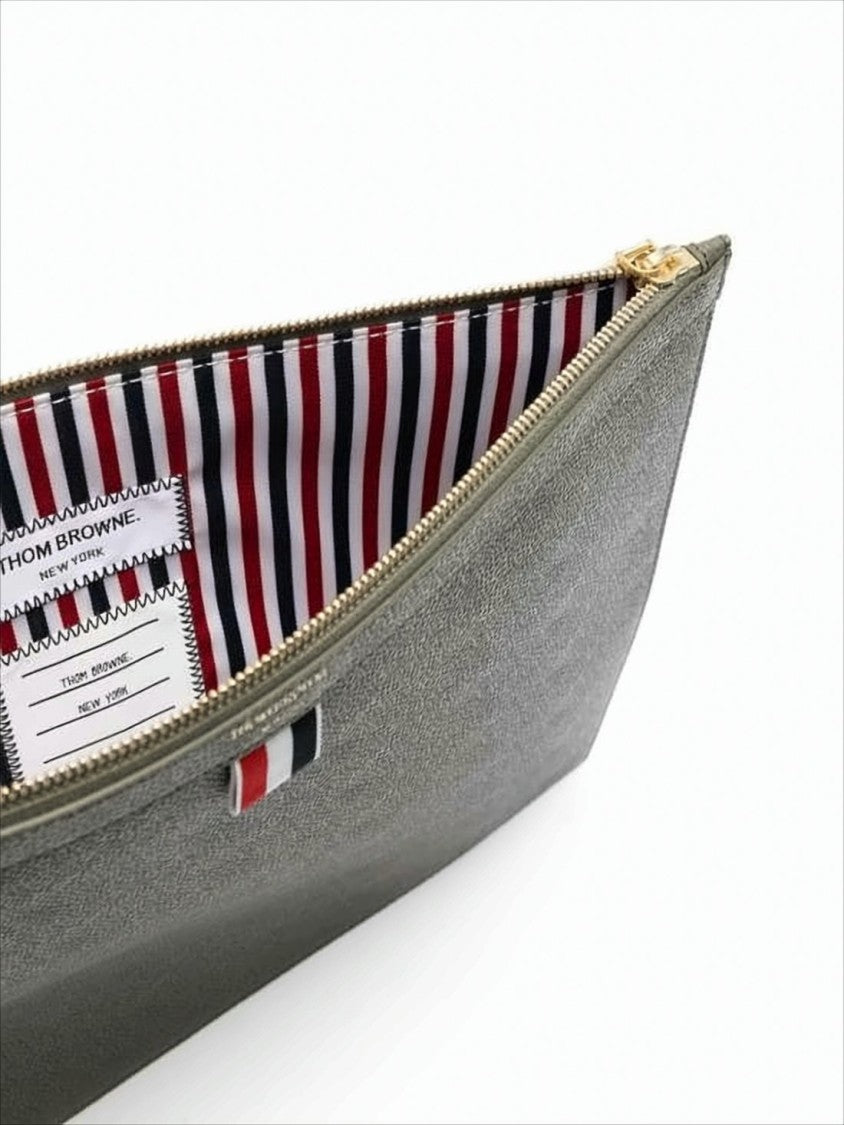 Textured Cow Leather Clutch with Gold-tone Hardware