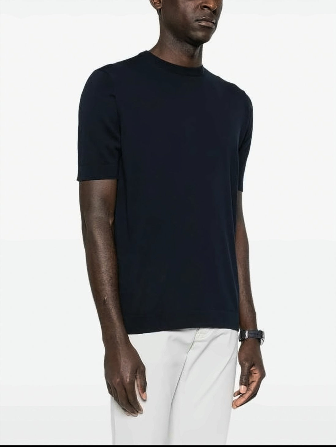 Fitted Black Cotton Short Sleeve Tops