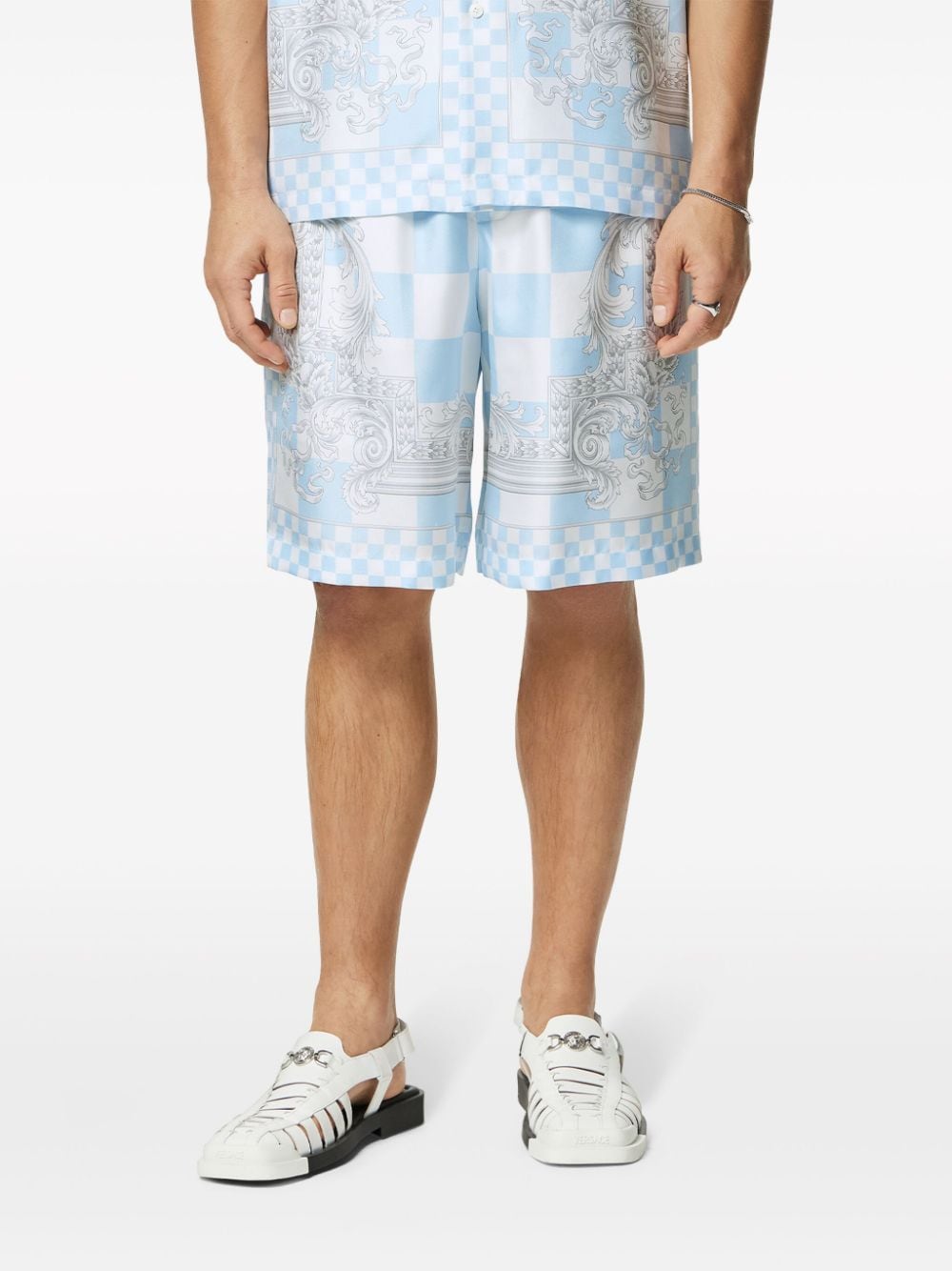 Silk Checkerboard Print Shorts