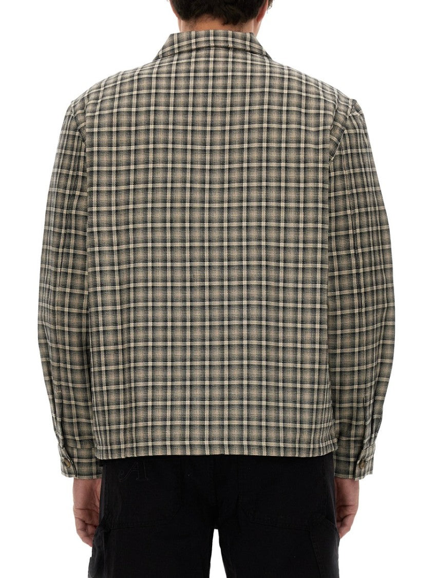 Plaid Shirt Jacket With Front Zip And Side Pockets
