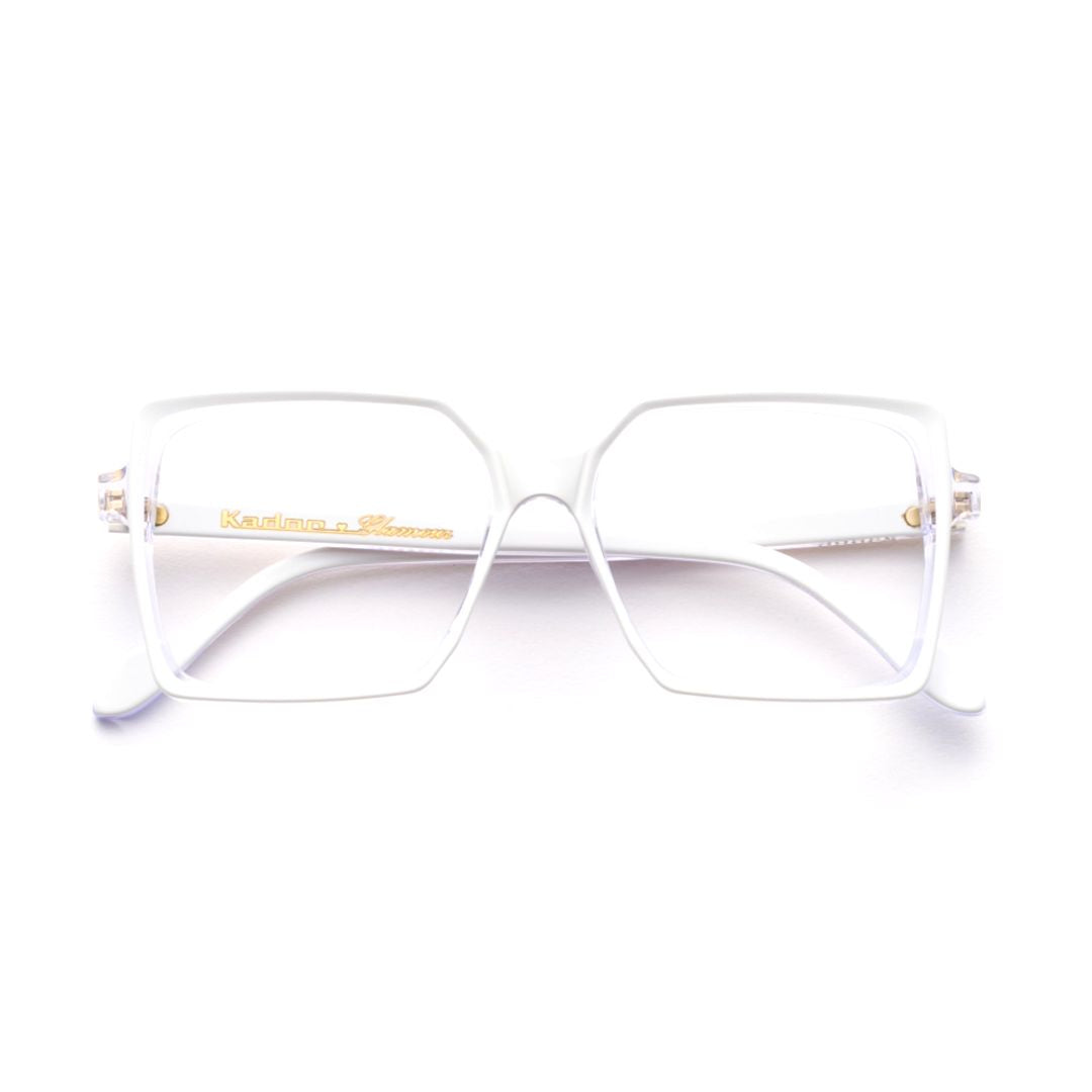 Lilibet Glamour Geometric Square Frame Eyeglasses with Gold Accents
