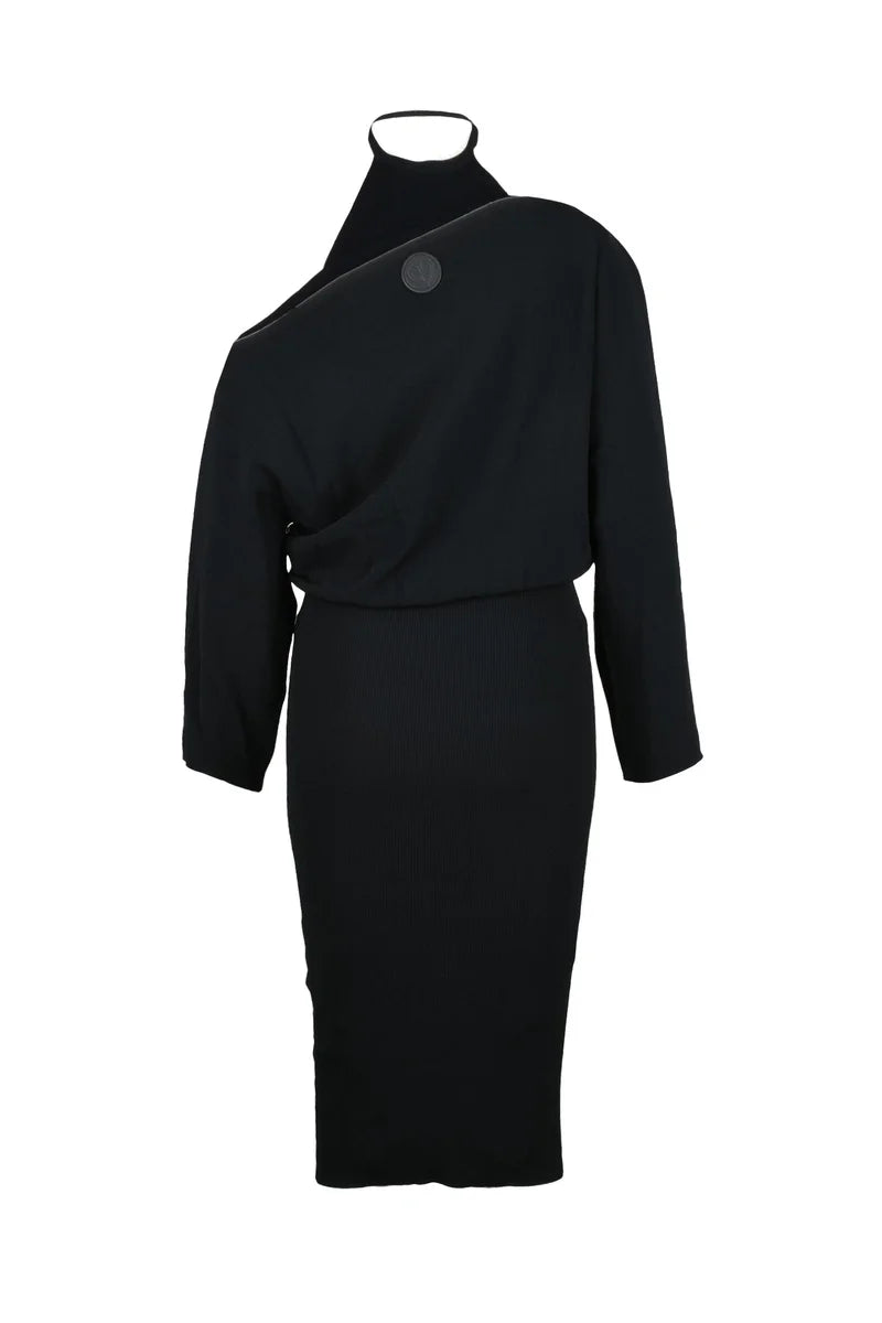 Jeans Long Asymmetric Jersey Dress - Black