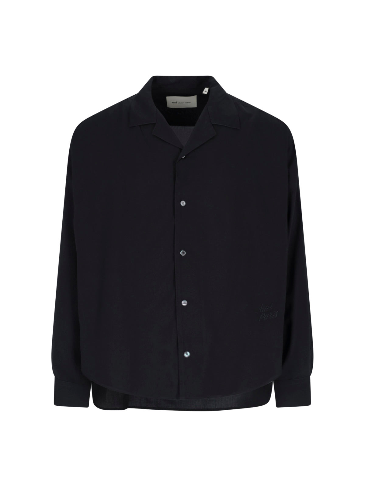 Black Bowling Collar Viscose Logo Shirt